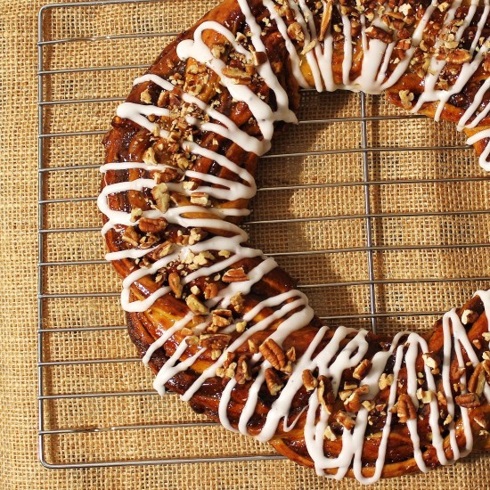 A ring of pumpkin spice couronne glazed with icing