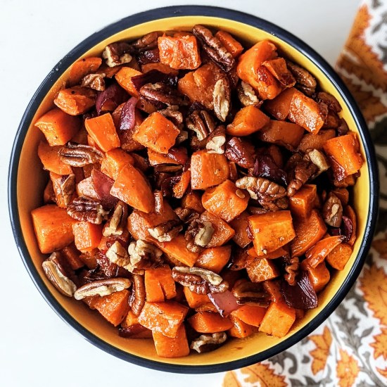 A bowl of Maple and Chile Sweet Potatoes